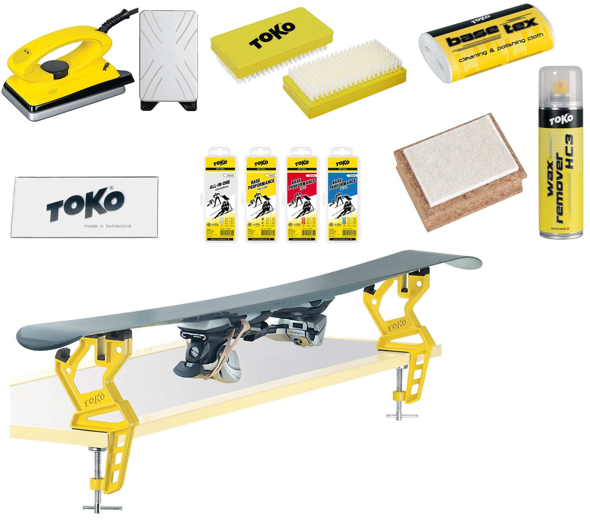 Toko Skiwachs-Set 11-teilig mit Wachsbügeleisen & Skispanner: Set zur Skiwachs-Präparation und Skifixierung.