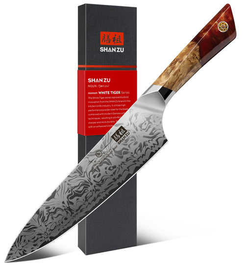 SHAN ZU Japanisches Damastmesser SG2 Kochmesser – WHITE TIGER 20cm