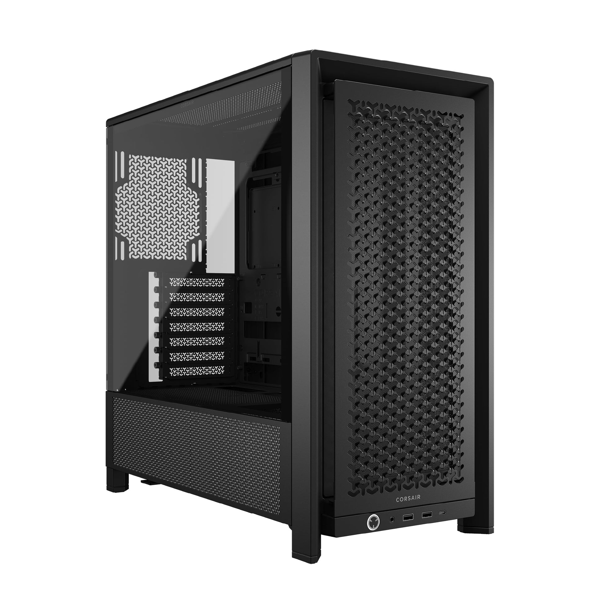 CORSAIR Frame 4000D Mid-Tower ATX PC-Gehäuse – Schwarz. Rechteckiges, schwarzes Gehäuse zum Einbau von ATX-PC-Komponenten.