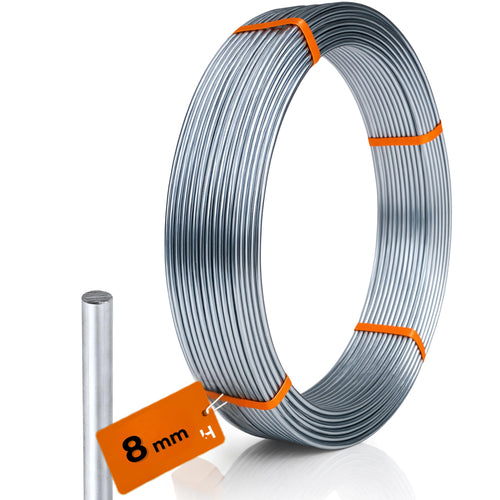 HausHeld® 45m Runddraht AlMgSi 8mm Erdungs-/Blitzschutz. Silberner 8mm Runddraht für Erdungs- und Blitzschutz.