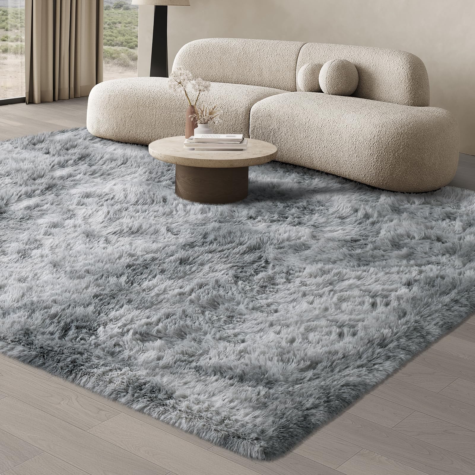 JOJOSEE Hochflor Teppich 200x300 cm Hellgrau –