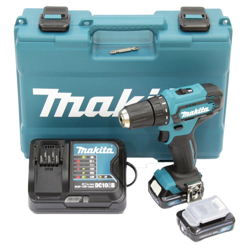 Makita DF333DSAE Akku-Bohrschrauber 12V 2.0Ah Set mit Koffer. Blau-schwarzer Pistolengriff-Bohrschrauber zum Bohren und Schrauben.