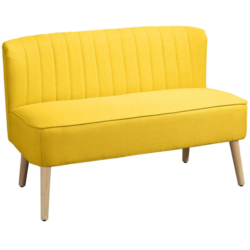 HOMCOM 2-Sitzer Stoffsofa Polstersofa Retro - Gelb: Gelbes, gepolstertes Sofa als Sitzmöbel für zwei Personen im Wohnraum.