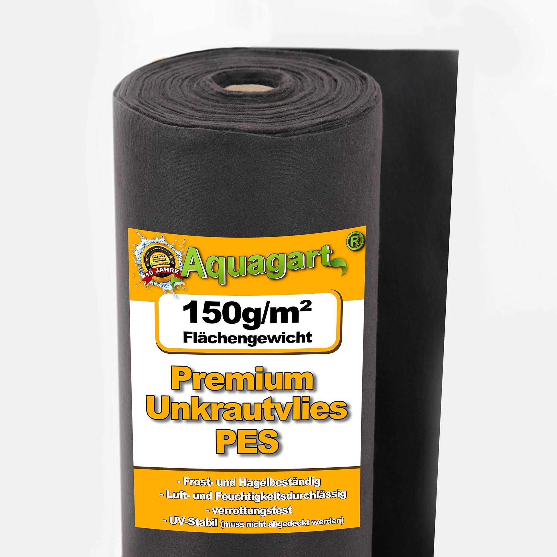 Aquagart Unkrautvlies Gartenvlies - PES 150g schwarz 1,5m x 60m, auf Rolle, unterdrückt Unkraut im Gartenbau.