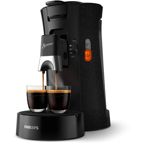 Philips Senseo Select ECO Padmaschine - Schwarz/gefleckt (CSA240/20). Kompakte Maschine in Schwarz/gefleckt, brüht Kaffee aus Kaffeepads.