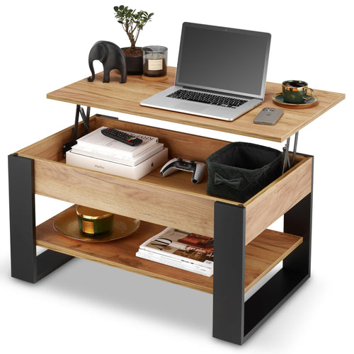 defiPad Couchtisch Höhenverstellbar mit Stauraum – Schwarz/Eiche