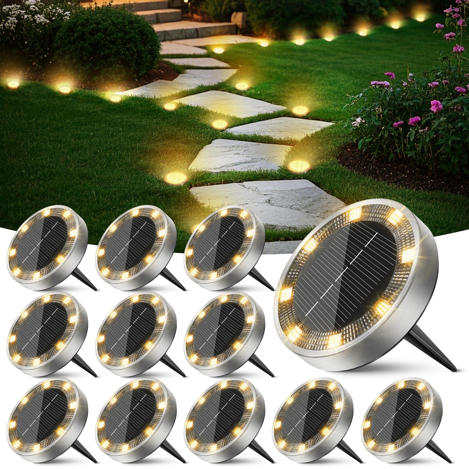 Peasur Solar Bodenleuchten Aussen, 12 Stück, 8 LED –