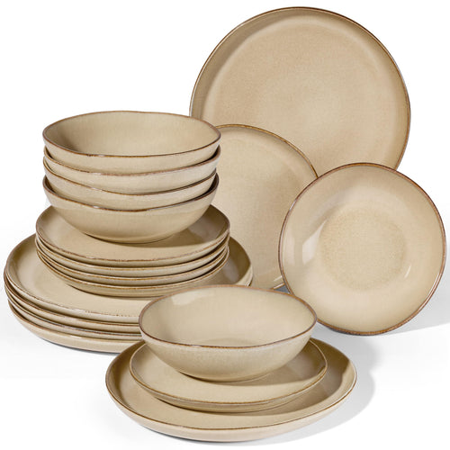 Onader 18tlg. Tafelservice Steingut Geschirrset – Khaki 6 Pers.