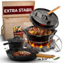 GUSSKÖNIG Dutch Oven Set – Gusseisen 8-teilig, eingebrannt. Dunkles, eingebranntes Set zum Kochen, Braten, Backen auf Herd, Ofen, Lagerfeuer.