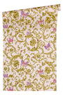 Versace A.S. Création Butterfly Barocco Luxustapete Grün Rosa 343254. Grün-rosa Tapete mit Schmetterlings-Barockmuster zur Wandgestaltung.