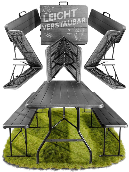 Ondis24 Lena & Lisa Biertischgarnitur 3tlg. Anthrazit XL. Rechteckige, anthrazitfarbene Klappgarnitur für Feste und Garten.