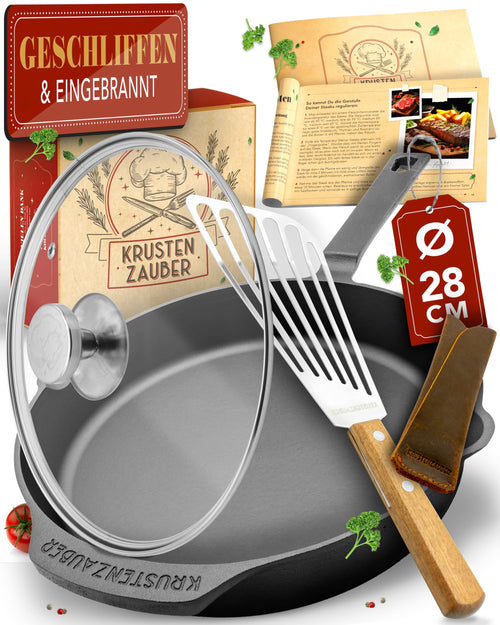 KRUSTENZAUBER Gusseisenpfanne Induktion 28cm – Mit Deckel