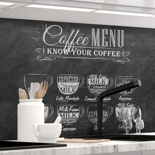 Stickerprofis BISTRO MENU Küchenrückwand selbstklebend Matt 60x500cm. Matte, selbstklebende Folie mit Bistro-Menü-Design als Spritzschutz für die Küche.
