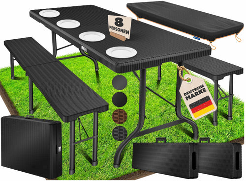 KESSER® Klapp-Bierzeltgarnitur 3-teilig – Rattan-Look 183cm