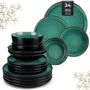 vancasso PLAYA Steingut Geschirrset 24tlg für 6 Personen Grün, runde Teller und Schalen zum Servieren von Speisen.