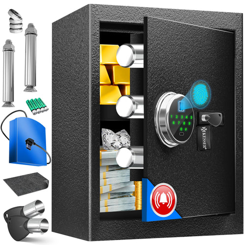 KESSER® Elektr. Tresor Fingerabdruck & Schlüssel XL Schwarz, robuster Stahlschrank zur sicheren Aufbewahrung von Werten.