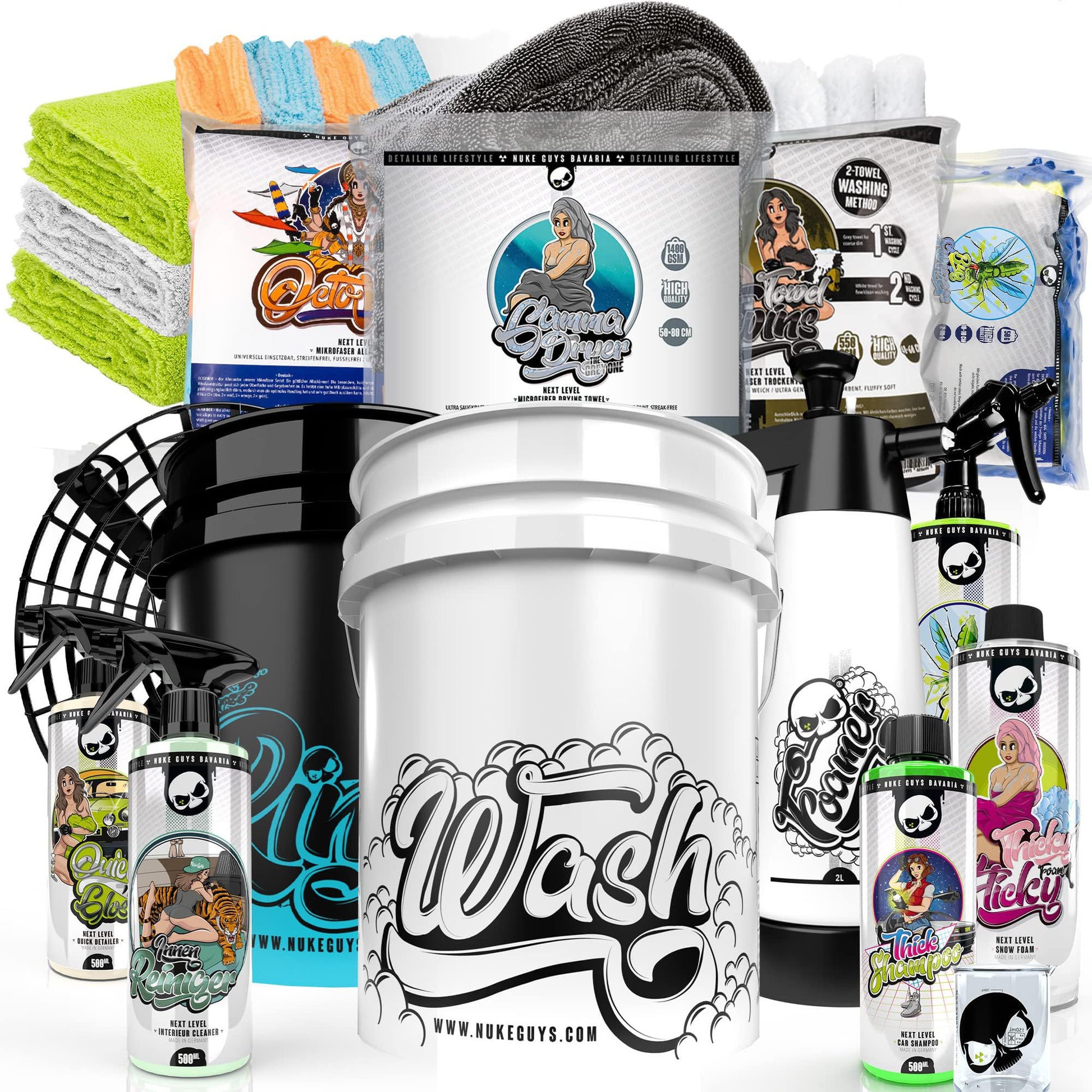 Nuke Guys Auto Wasch Set – Profi Handwäsche Komplettset. Schwarz-blaues Set für die professionelle Handwäsche von Fahrzeugen.