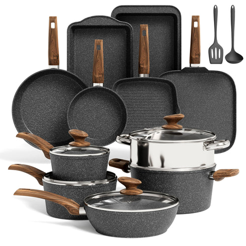 Kitchen Academy Induktions Töpfe Set – Granit 17-teilig Schwarz