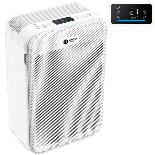 Balter LR-02 Luftreiniger, weiß und rechteckig. Reinigt die Luft mittels HEPA H13-Filterung, ideal für Allergiker.
