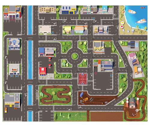 SkippiDoo Kinder Spielteppich Strasse & Auto 200x160 cm