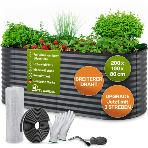 TTL GARDEN Inspire L Gartenhochbeet – 200x100x80cm Anthrazit