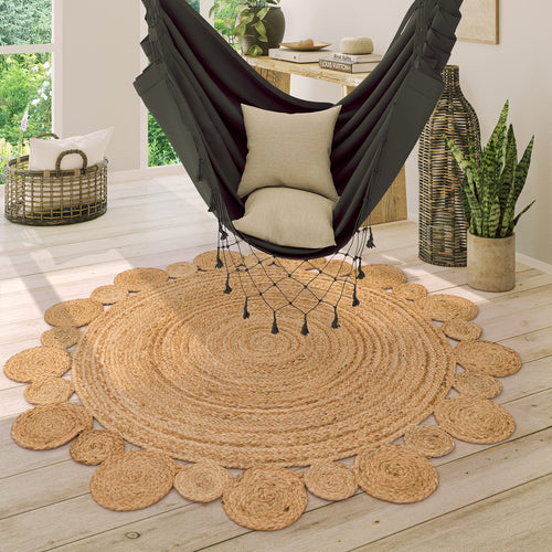 Paco Home Teppich Rund Jute Boho Wohnzimmer - 200 cm Natur 2. Ein runder Naturfaser-Bodenbelag zur Raumgestaltung im Wohnzimmer.