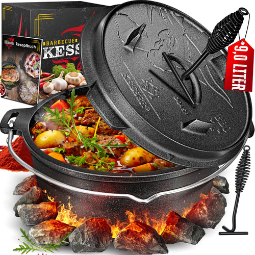 KESSER® Dutch Oven Set BBQ 9L - Gusseisen Feuertopf mit Füssen