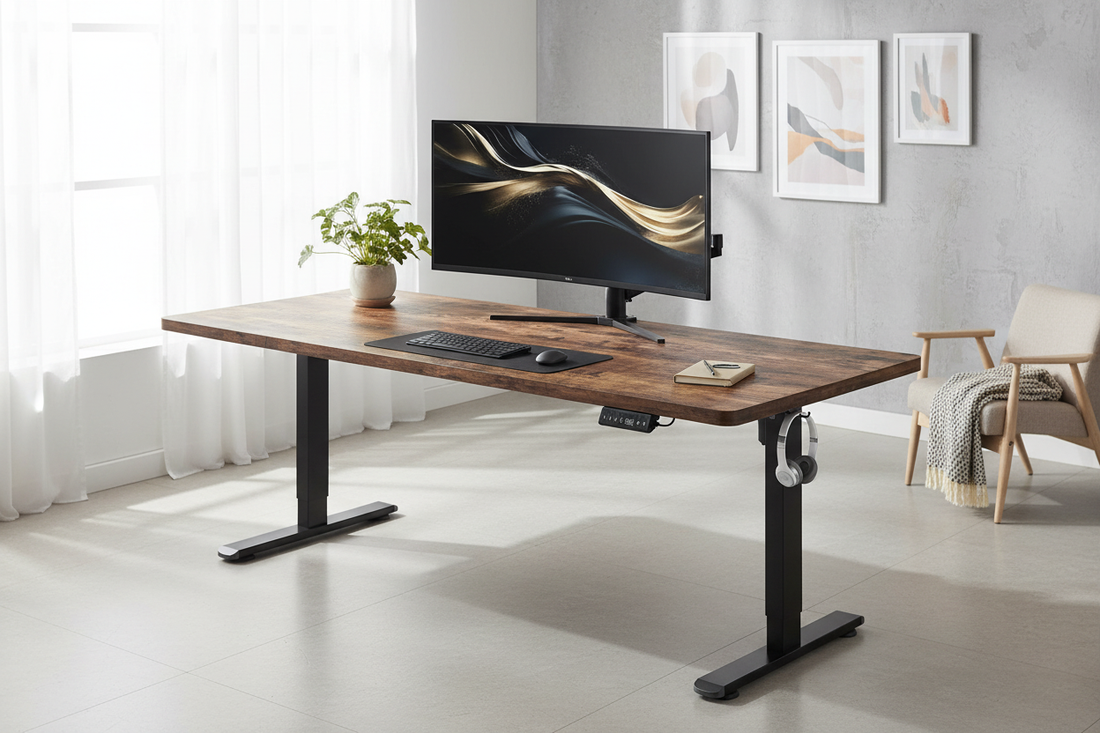 JUMMICO elektrischer höhenverstellbarer Schreibtisch 160x80 cm in Vintage Braun für Home Office