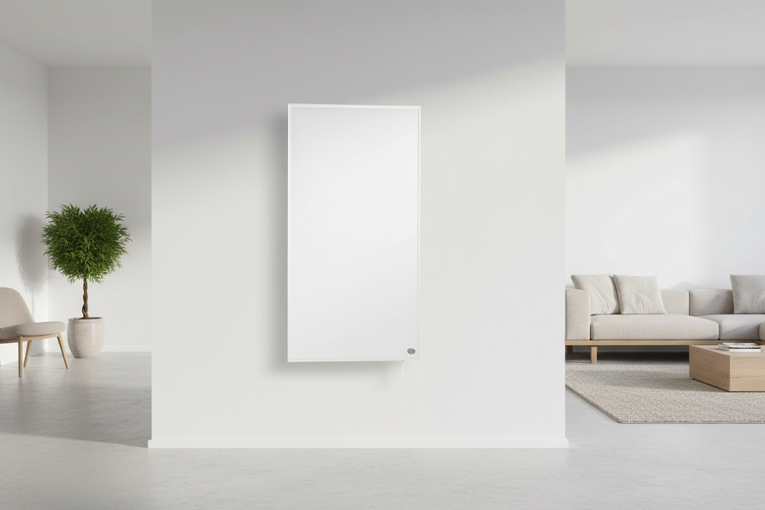Könighaus Infrarot Wandheizung 1200W mit Thermostat in modernem Wohnraum – energieeffiziente Heizlösung