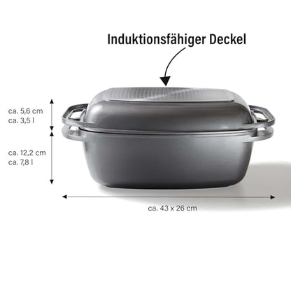 STONELINE Aluguss Bräter Induktion Antihaft – 43x26 cm 8,4L Grau