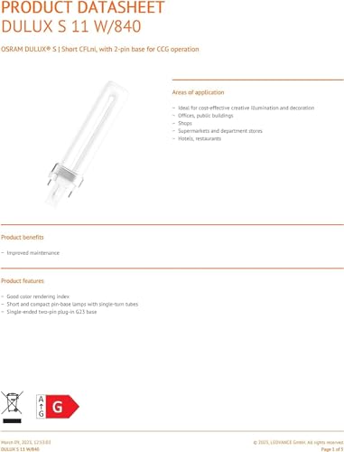 Osram DULUX S Kompaktleuchtstofflampe 11W/840 G23 10 Stück