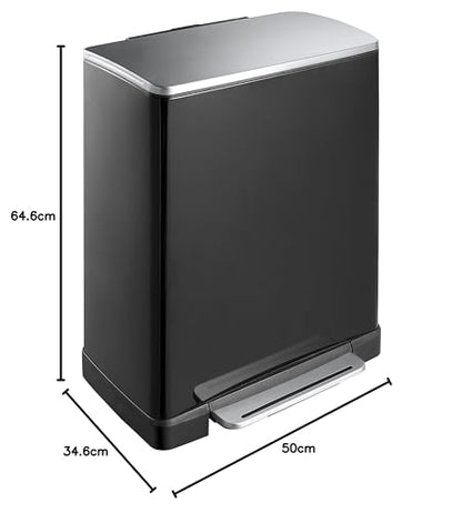 EKO E-Cube Tretmülleimer 50L Metall mit Dämpfer-System, matt schwarz