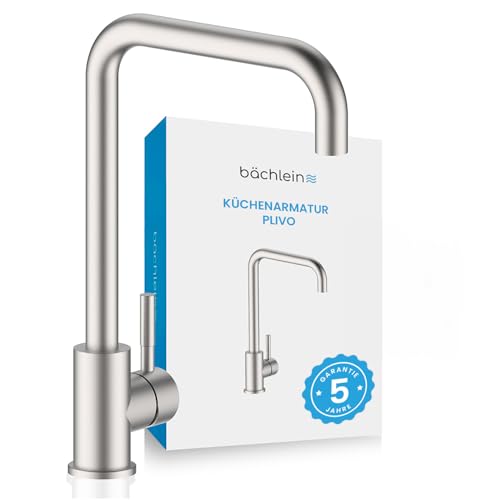 Bächlein Plivo Küchenarmatur Einhand - Edelstahl gebürstet massiv. Gebürsteter Einhebelmischer zur Wasserversorgung am Spülbecken.