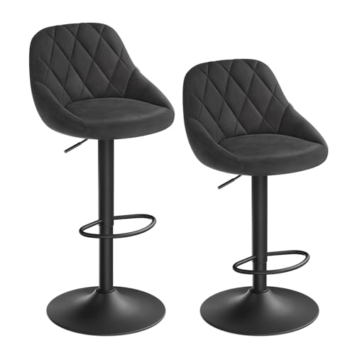 WOLTU Barhocker 2er Set - Samt, höhenverstellbar, schwarz. Höhenverstellbare, drehbare Sitzgelegenheit für Theken.