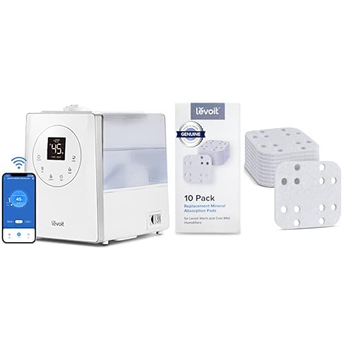 Levoit Smart 6L Top-Fill Luftbefeuchter Warmer/Kalter Nebel Set, weiß. Befeuchtet Raumluft per warmem/kaltem Nebel.