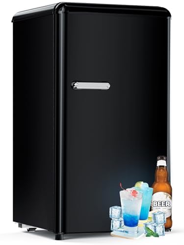 Devoko Retro Mini Kühlschrank mit Gefrierfach 75L – Schwarz. Schwarze 75L Kühl-Gefrier-Kombination zur Konservierung.