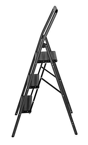 WENKO Compact Aluminium Klapp-Trittleiter - 3 Stufen Dunkelgrau
