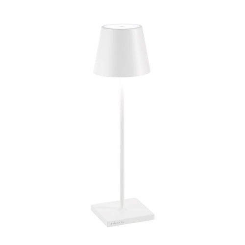 Zafferano Poldina Pro Akku Tischlampe - Weiss 38cm. Schlanke, weisse Akku-Tischleuchte für kabellose Beleuchtung auf Tischen.