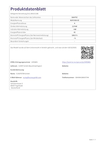 DAHTEC Keramik Heizlüfter 2000W – Elektroheizer mit Thermostat
