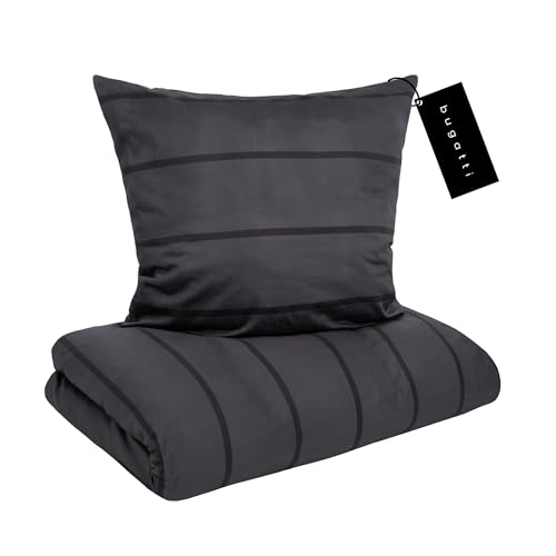 bugatti Satin Bettwäsche 135x200 cm anthrazit/schwarz Reissverschluss. Rechteckige, glänzende Bettwäsche in Anthrazit/Schwarz für erholsamen Schlaf.