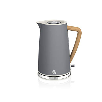 Swan Nordic Wasserkocher Toaster Mikrowelle Set – Grau Holzoptik