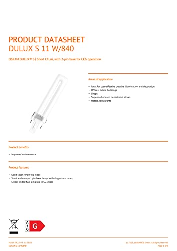 Osram DULUX S Kompaktleuchtstofflampe 11W/840 G23 10 Stück