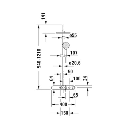 Duravit Duschsystem, Shower System mit 3 Strahlarten (Rain, Pulse, Mono), Kopfbrause im Winkel verstellbar, Duschset reinigungsfreundlich, Duschsystem mit Thermostat, Chrom/Weiß