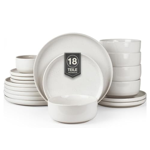 Richmount Milkyway Steingut Geschirrset 18-teilig – Weiss für 6: Weisses Steingut zum Servieren von Speisen für 6 Personen.
