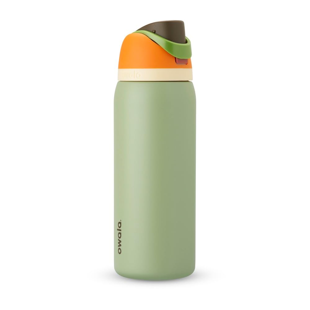 Owala FreeSip Trinkflasche Edelstahl mit Strohhalm 945 ml, Camo Cool, auslaufsicherer Deckel mit Tragegriff