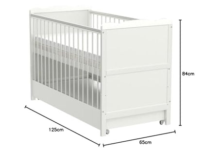 Marsell Baby Gitterbett Juniorbett umbaubar – Schublade Weiss