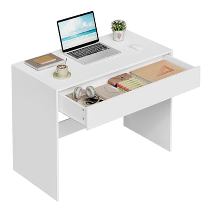 eSituro Schreibtisch mit Schubladen Bürotisch – Weiss 100x50 cm. Weisser rechteckiger Schreibtisch mit integrierten Schubladen, dient als Arbeitsplatz.