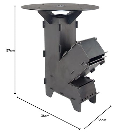 Fire World Raketenofen Campingkocher – 5mm Grillplatte, 3mm Stahl