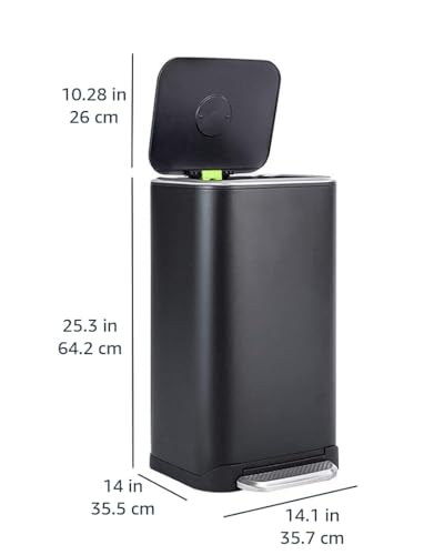 Amazon Basics Rechteckiger Mülleimer mit Pedal 32 L Schwarz