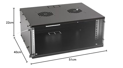 HMF 65704-02 Netzwerkschrank 19 Zoll 4 HE 400 mm Glastür Schwarz